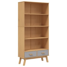 vidaXL Bücherregal OLDEN 4 Fächer Grau und Braun Massivholz Kiefer