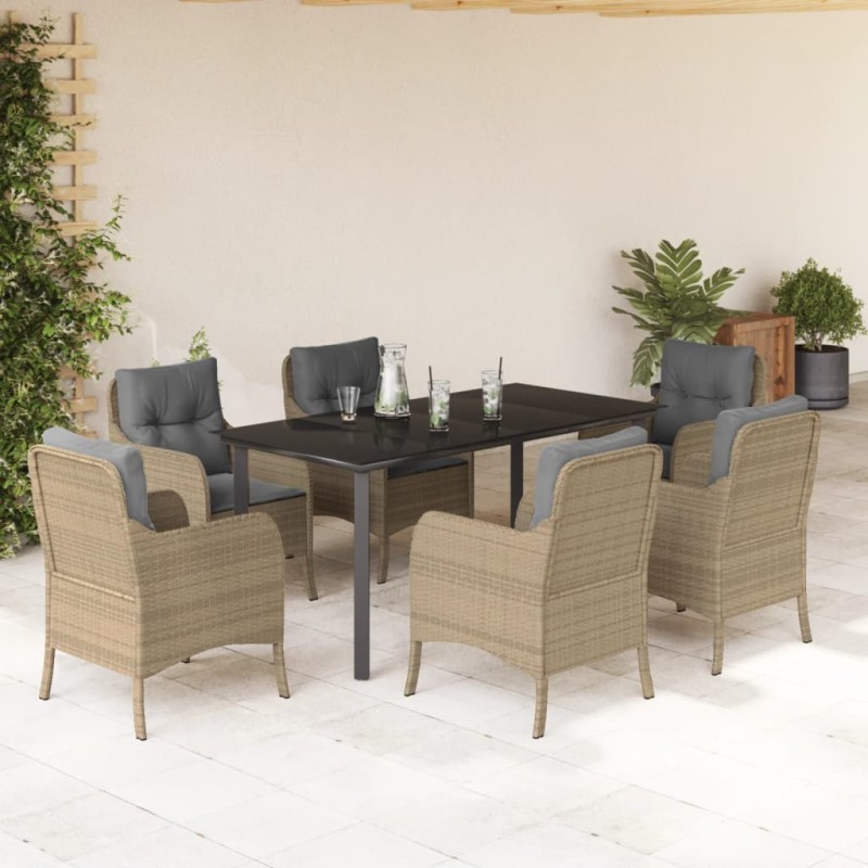 vidaXL 7-tlg. Garten-Essgruppe mit Kissen Beige Poly Rattan vidaXL 7-tlg. Garten-Essgruppe mit Kissen Beige Poly Rattan