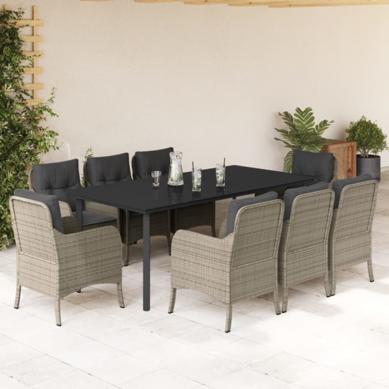 vidaXL 9-tlg. Garten-Essgruppe mit Kissen Hellgrau Poly Rattan vidaXL 9-tlg. Garten-Essgruppe mit Kissen Hellgrau Poly Rattan