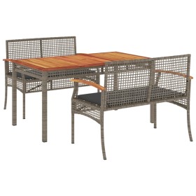 vidaXL 3-tlg. Garten-Essgruppe mit Kissen Grau Poly Rattan