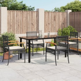 vidaXL 5-tlg. Garten-Essgruppe mit Kissen Schwarz Poly Rattan
