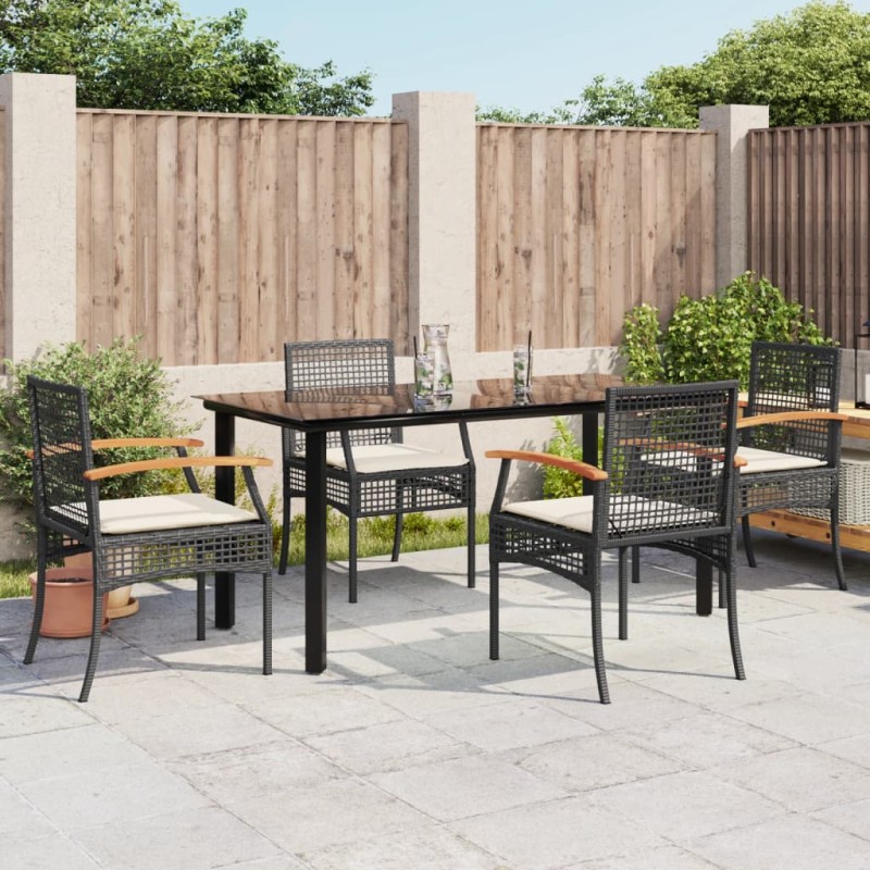 vidaXL 5-tlg. Garten-Essgruppe mit Kissen Schwarz Poly Rattan vidaXL 5-tlg. Garten-Essgruppe mit Kissen Schwarz Poly Rattan