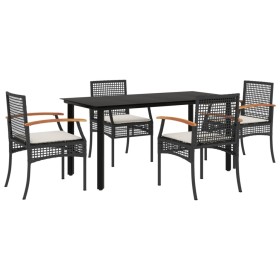 vidaXL 5-tlg. Garten-Essgruppe mit Kissen Schwarz Poly Rattan