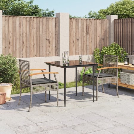 vidaXL 3-tlg. Garten-Essgruppe mit Kissen Grau Poly Rattan