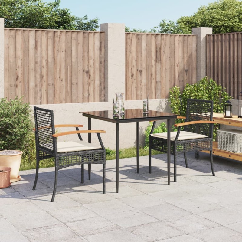 vidaXL 3-tlg. Garten-Essgruppe mit Kissen Schwarz Poly Rattan vidaXL 3-tlg. Garten-Essgruppe mit Kissen Schwarz Poly Rattan
