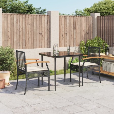 vidaXL 3-tlg. Garten-Essgruppe mit Kissen Schwarz Poly Rattan
