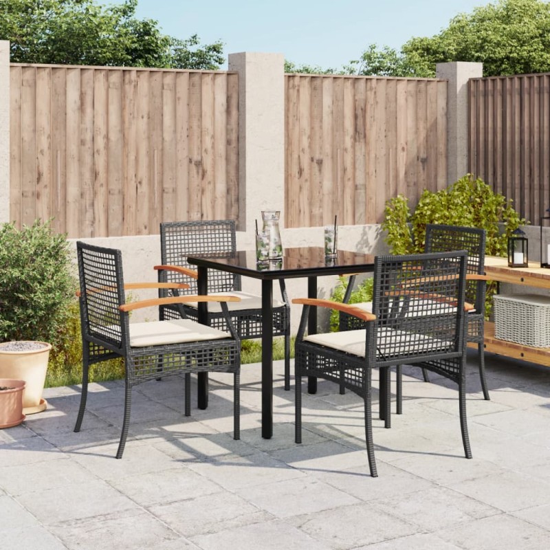 vidaXL 5-tlg. Garten-Essgruppe mit Kissen Schwarz Poly Rattan vidaXL 5-tlg. Garten-Essgruppe mit Kissen Schwarz Poly Rattan
