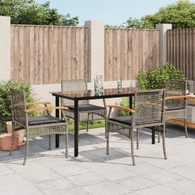 vidaXL 5-tlg. Garten-Essgruppe mit Kissen Grau Poly Rattan
