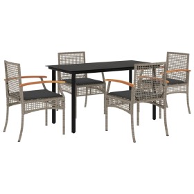 vidaXL 5-tlg. Garten-Essgruppe mit Kissen Grau Poly Rattan