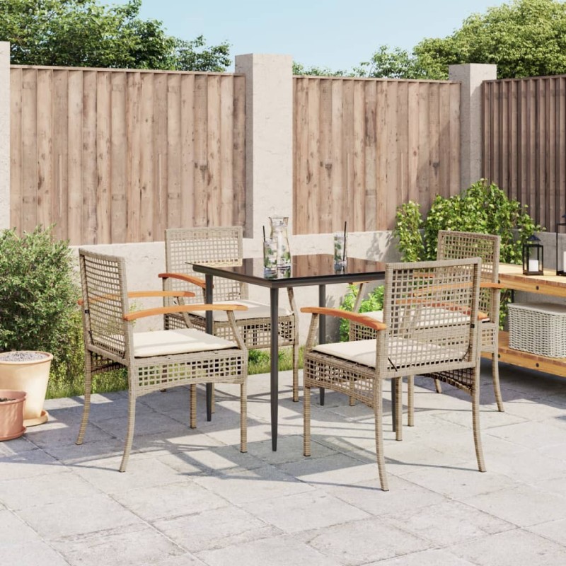 vidaXL 5-tlg. Garten-Essgruppe mit Kissen Beige Poly Rattan vidaXL 5-tlg. Garten-Essgruppe mit Kissen Beige Poly Rattan