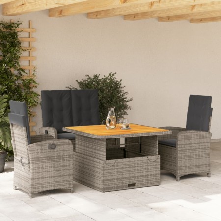 vidaXL 4-tlg. Garten-Essgruppe mit Kissen Grau Poly Rattan