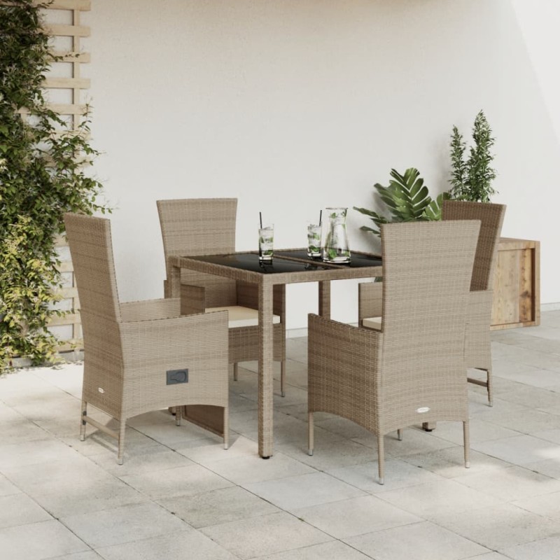 vidaXL 5-tlg. Garten-Essgruppe mit Kissen Beige Poly Rattan vidaXL 5-tlg. Garten-Essgruppe mit Kissen Beige Poly Rattan