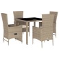 vidaXL 5-tlg. Garten-Essgruppe mit Kissen Beige Poly Rattan vidaXL 5-tlg. Garten-Essgruppe mit Kissen Beige Poly Rattan
