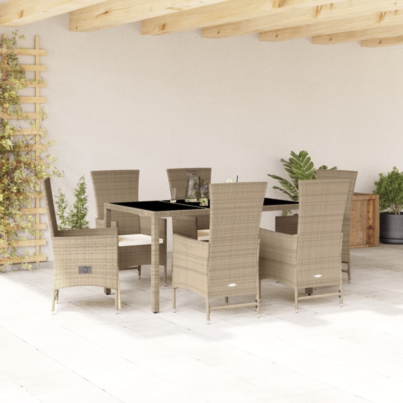 vidaXL 7-tlg. Garten-Essgruppe mit Kissen Beige Poly Rattan vidaXL 7-tlg. Garten-Essgruppe mit Kissen Beige Poly Rattan
