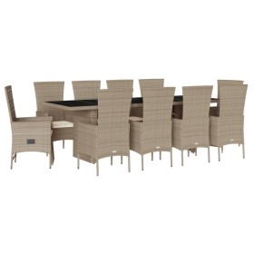 vidaXL 7-tlg. Garten-Essgruppe mit Kissen Beige Poly Rattan