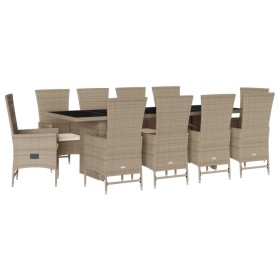 vidaXL 11-tlg. Garten-Essgruppe mit Kissen Beige Poly Rattan