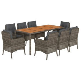 vidaXL 9-tlg. Garten-Essgruppe mit Kissen Grau Poly Rattan