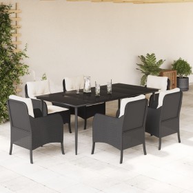 vidaXL 7-tlg. Garten-Essgruppe mit Kissen Schwarz Poly Rattan