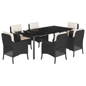 vidaXL 7-tlg. Garten-Essgruppe mit Kissen Schwarz Poly Rattan