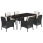 vidaXL 7-tlg. Garten-Essgruppe mit Kissen Schwarz Poly Rattan