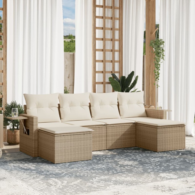 vidaXL 6-tlg. Garten-Sofagarnitur mit Kissen Beige Poly Rattan vidaXL 6-tlg. Garten-Sofagarnitur mit Kissen Beige Poly Rattan