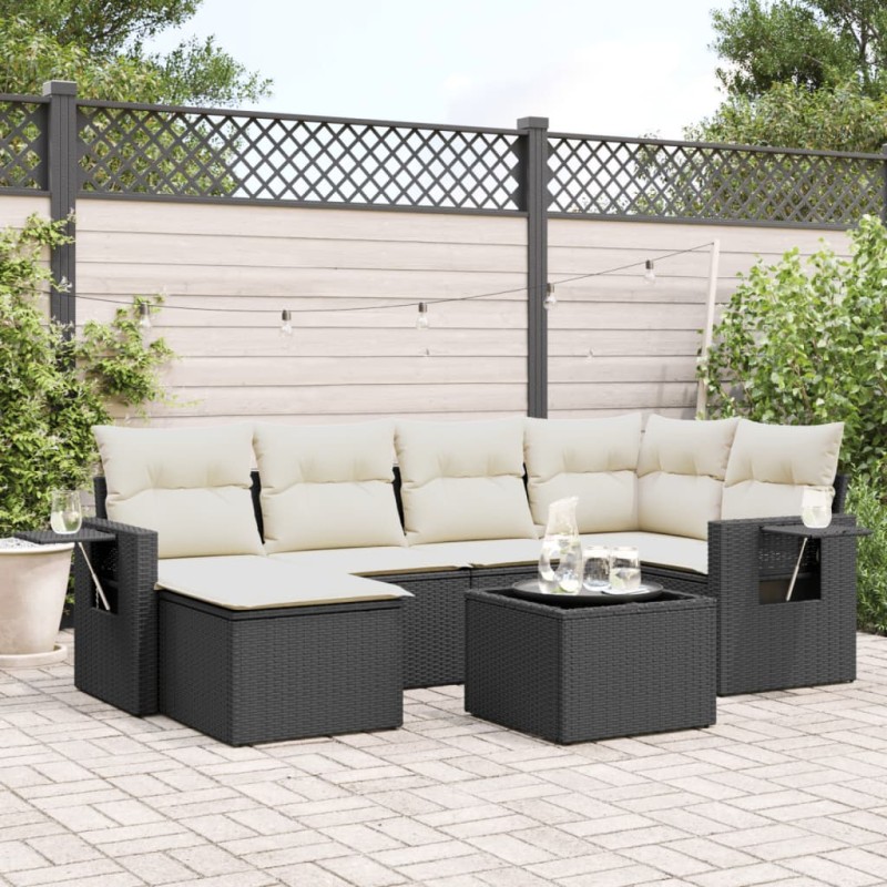 vidaXL 7-tlg. Garten-Sofagarnitur mit Kissen Schwarz Poly Rattan vidaXL 7-tlg. Garten-Sofagarnitur mit Kissen Schwarz Poly Rattan