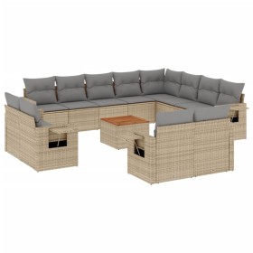 vidaXL 13-tlg. Garten-Sofagarnitur mit Kissen Beige Poly Rattan