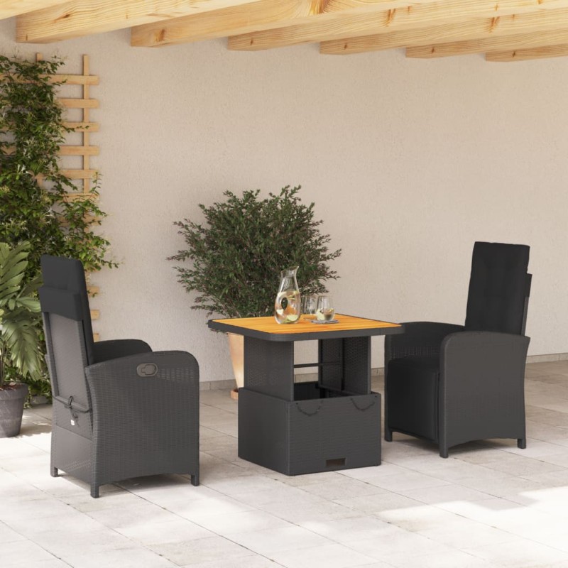 vidaXL 3-tlg. Garten-Essgruppe mit Kissen Schwarz Poly Rattan vidaXL 3-tlg. Garten-Essgruppe mit Kissen Schwarz Poly Rattan