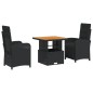 vidaXL 3-tlg. Garten-Essgruppe mit Kissen Schwarz Poly Rattan vidaXL 3-tlg. Garten-Essgruppe mit Kissen Schwarz Poly Rattan