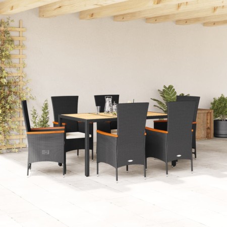 vidaXL 7-tlg. Garten-Essgruppe mit Kissen Schwarz Poly Rattan