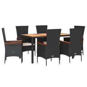 vidaXL 7-tlg. Garten-Essgruppe mit Kissen Schwarz Poly Rattan