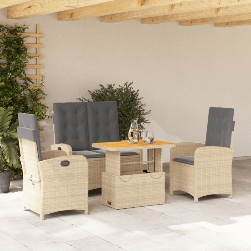 vidaXL 4-tlg. Garten-Essgruppe mit Kissen Beige Poly Rattan vidaXL 4-tlg. Garten-Essgruppe mit Kissen Beige Poly Rattan