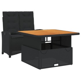 vidaXL 2-tlg. Garten-Essgruppe mit Kissen Schwarz Poly Rattan
