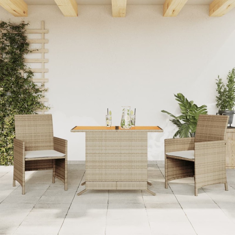 vidaXL 3-tlg. Bistro-Set mit Kissen Beige Poly Rattan vidaXL 3-tlg. Bistro-Set mit Kissen Beige Poly Rattan