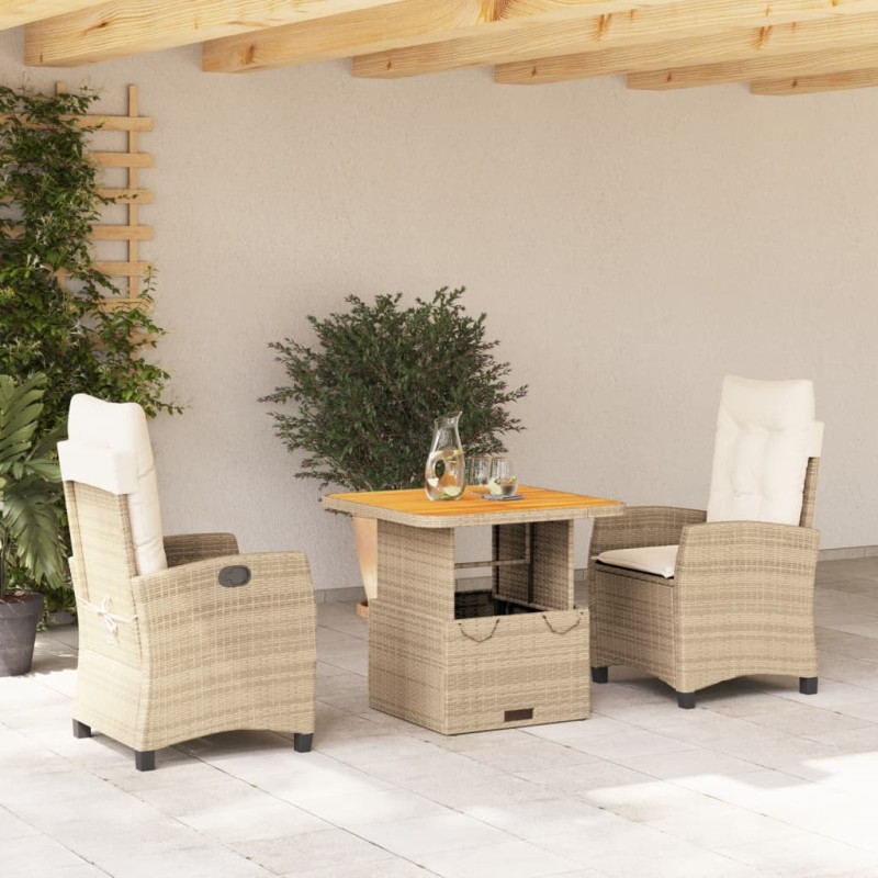 vidaXL 3-tlg. Garten-Essgruppe mit Kissen Beige Poly Rattan vidaXL 3-tlg. Garten-Essgruppe mit Kissen Beige Poly Rattan
