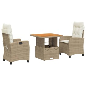 vidaXL 3-tlg. Garten-Essgruppe mit Kissen Beige Poly Rattan