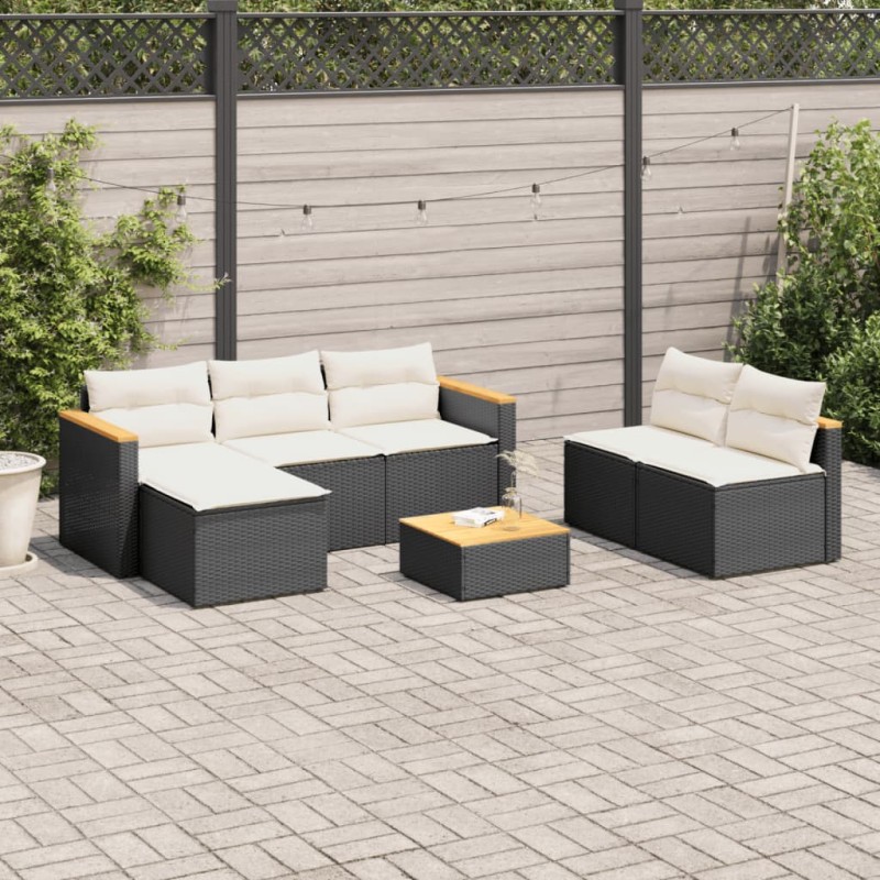 vidaXL 5tlg. Garten-Sofagarnitur mit Kissen Schwarz Poly Rattan Akazie vidaXL 5tlg. Garten-Sofagarnitur mit Kissen Schwarz Poly Rattan Akazie