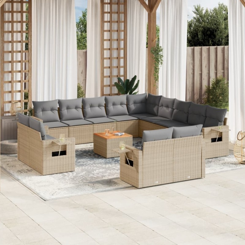 vidaXL 14-tlg. Garten-Sofagarnitur mit Kissen Beige Poly Rattan vidaXL 14-tlg. Garten-Sofagarnitur mit Kissen Beige Poly Rattan