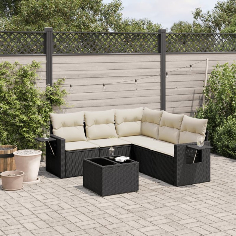 vidaXL 6-tlg. Garten-Sofagarnitur mit Kissen Schwarz Poly Rattan vidaXL 6-tlg. Garten-Sofagarnitur mit Kissen Schwarz Poly Rattan
