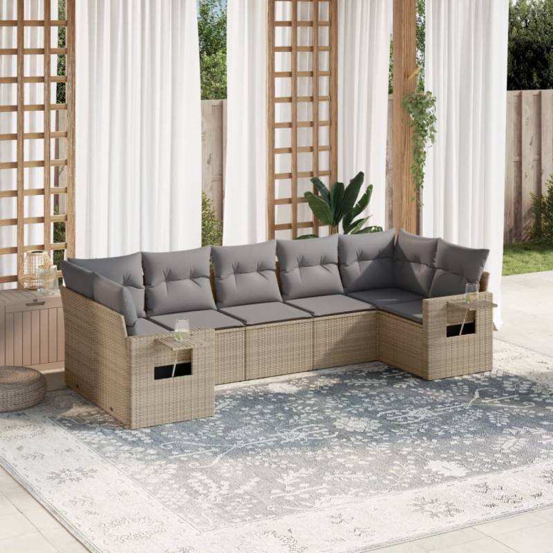 vidaXL 7-tlg. Garten-Sofagarnitur mit Kissen Beige Poly Rattan vidaXL 7-tlg. Garten-Sofagarnitur mit Kissen Beige Poly Rattan