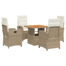 vidaXL 5-tlg. Garten-Essgruppe mit Kissen Beige Poly Rattan