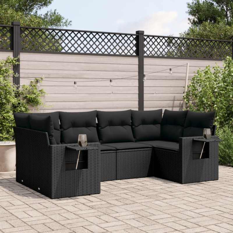 vidaXL 6-tlg. Garten-Sofagarnitur mit Kissen Schwarz Poly Rattan vidaXL 6-tlg. Garten-Sofagarnitur mit Kissen Schwarz Poly Rattan