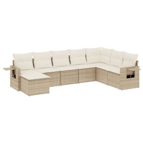vidaXL 8-tlg. Garten-Sofagarnitur mit Kissen Beige Poly Rattan