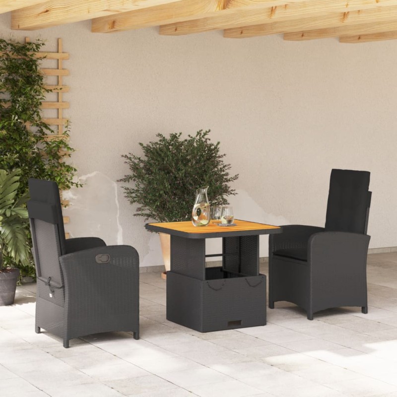 vidaXL 3-tlg. Garten-Essgruppe mit Kissen Schwarz Poly Rattan vidaXL 3-tlg. Garten-Essgruppe mit Kissen Schwarz Poly Rattan
