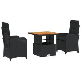 vidaXL 3-tlg. Garten-Essgruppe mit Kissen Schwarz Poly Rattan