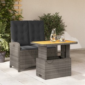 vidaXL 2-tlg. Garten-Essgruppe mit Kissen Grau Poly Rattan