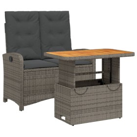 vidaXL 2-tlg. Garten-Essgruppe mit Kissen Grau Poly Rattan