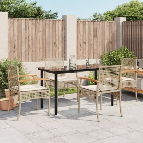 vidaXL 5-tlg. Garten-Essgruppe mit Kissen Beige Poly Rattan