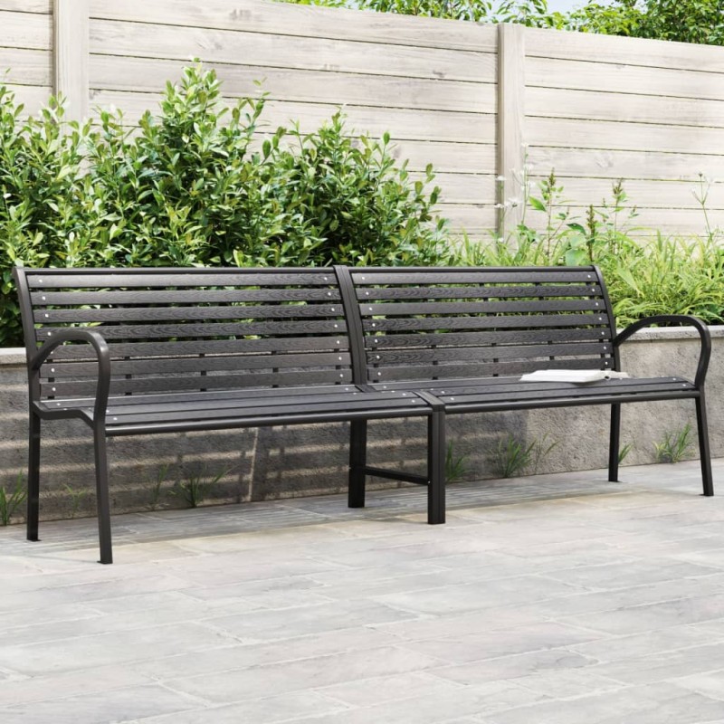 vidaXL Doppel-Gartenbank Schwarz 231 cm Stahl und WPC 