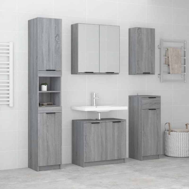 vidaXL 5-tlg. Badmöbel-Set Grau Sonoma-Eiche Holzwerkstoff vidaXL 5-tlg. Badmöbel-Set Grau Sonoma-Eiche Holzwerkstoff